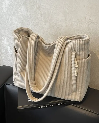 Ribbed Tote Bag with Cord Accent