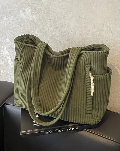 Ribbed Tote Bag with Cord Accent