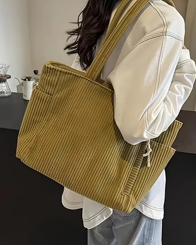 Ribbed Tote Bag with Cord Accent