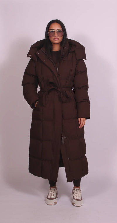 Deni™ | Long Belted Puffer Coat
